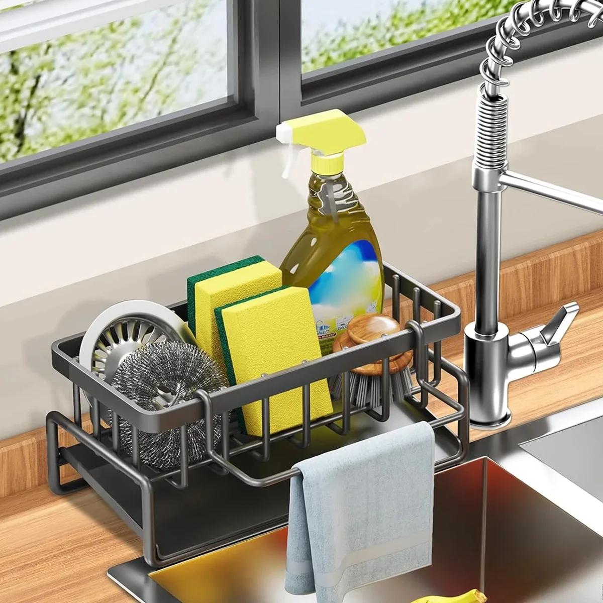 Pia da cozinha rack de drenagem organizador esponja armazenamento torneira titular sabão escorredor pano prato toalha rack pia da cozinha organizador
