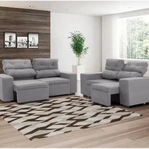Conjunto de Sofás 2 e 3 Lugares Retrátil