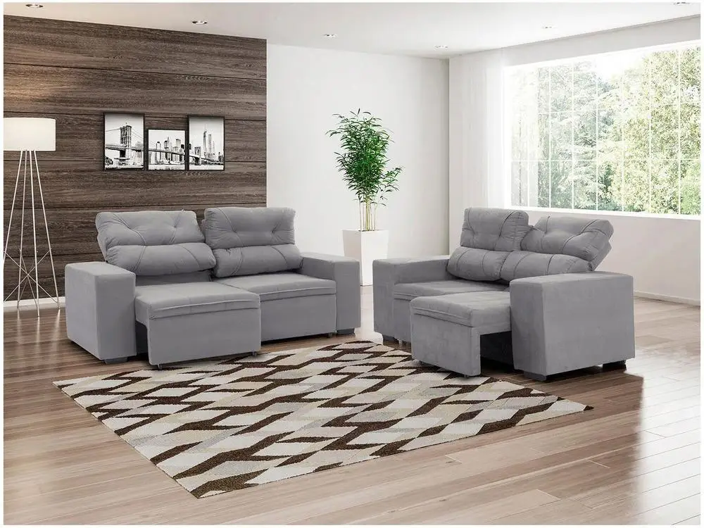 Conjunto de Sofás 2 e 3 Lugares Retrátil